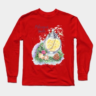 Blessed Yule: Watercolor winter solstice greeting Long Sleeve T-Shirt